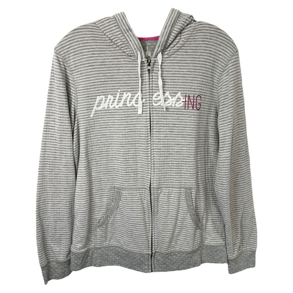 Disney Tops - Disney Parks‎ Large Jacket Princess Silhouettes Striped Full Zip Hoodie Gray 394